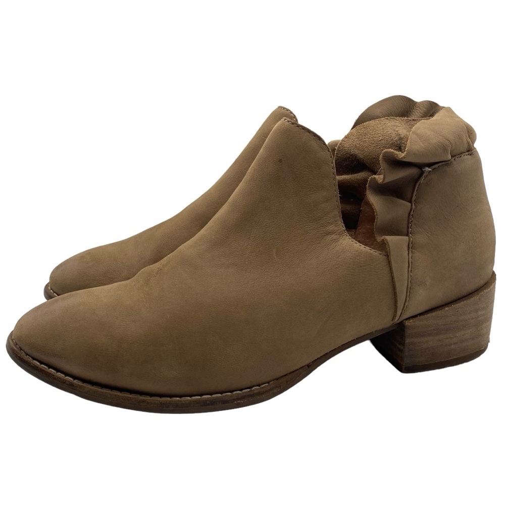 Seychelles Womens Shoes Bootie Sz 8 Brown Leather Ruffle Ankle Cut Out Feminine